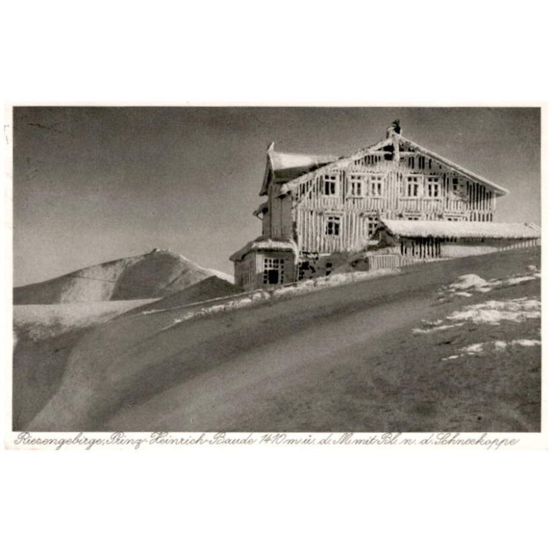 Riesengebirge, Prinz-Heinrich-Baude 1410 m ü. d. M. mit Blick n. d. Schneekoppe