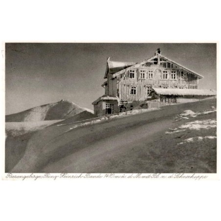 Riesengebirge, Prinz-Heinrich-Baude 1410 m ü. d. M. mit Blick n. d. Schneekoppe