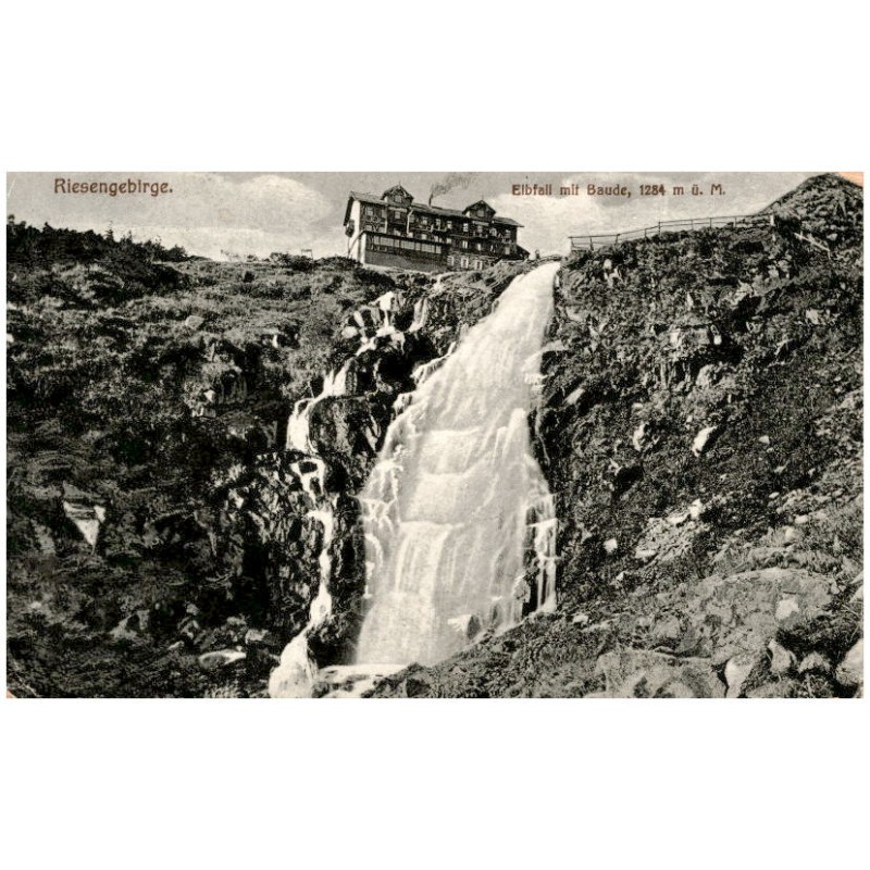 Riesengebirge. Elbfall mit Baude, 1284 m ü. M.