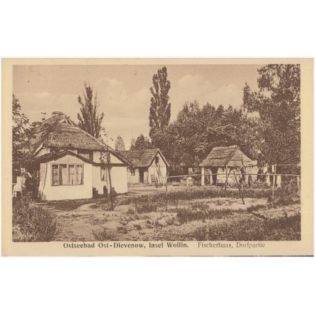 Ostseebad Ost-Dievenow, Insel Wollin. Fischerhaus, Dorfpartie