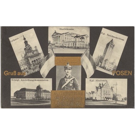 Gruß aus Posen. Rathaus. Stadttheater. Kgl. Rezidenzschloss. Königl. Ansiedlingskommission. Kgl. Akademie