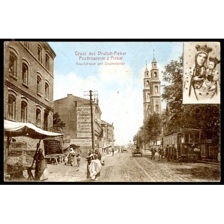 Gruss aus Deutsch-Piekar. Pozdrowienie z Piekar. Hauptstrasse und Gnadenkirche