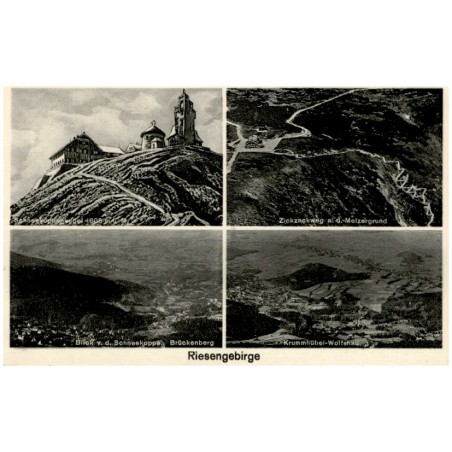 Riesengebirge. Schneekoppenkegel 1605 m ü. M. Zickzackweg a. d. Melzergrung. Blick v. d. Schneekoppe. Brückenberg. Krummhübel-Wo
