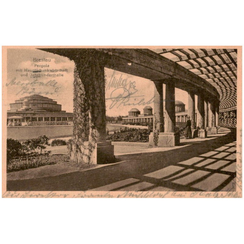 Breslau. Pergola mit Hauptschankwirtschaft und Jahrhunderthalle
