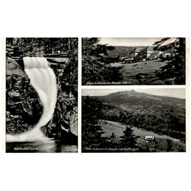 Kochelfall 523 m. Neue Schlesische Baude 1195 m. Alte Schlesische Baude mit Reifträger