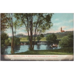 Görlitz. Partie an der Neisse mit Blick nach dem Weinberghaus und der Landeskrone