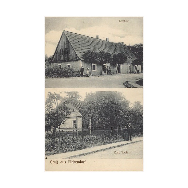 Gruß aus Birkendorf. Gasthaus. Evgl. Schule