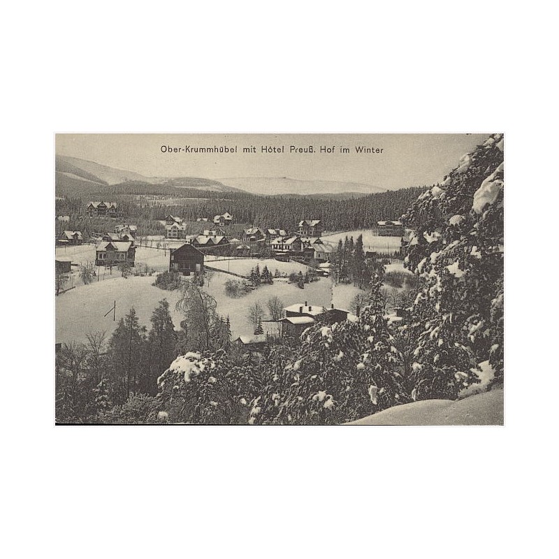 Ober-Krummhübel mit Hotel Preuß, Hof im Winter