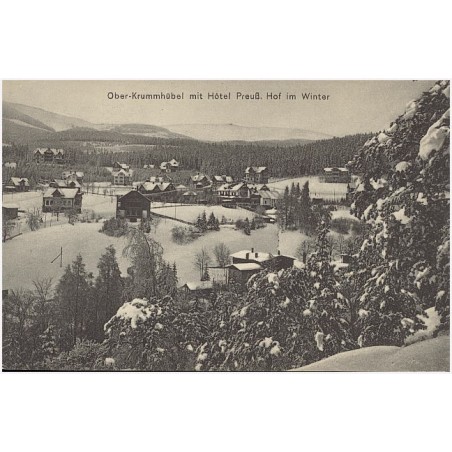 Ober-Krummhübel mit Hotel Preuß, Hof im Winter