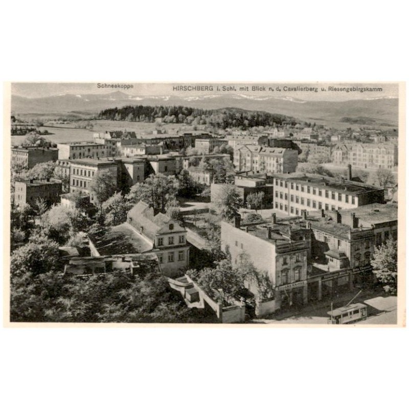 Hirschberg i. Schl. mit Blick n. d. Cavalierberg u. Riesengebirgskamm. Schneekoppe