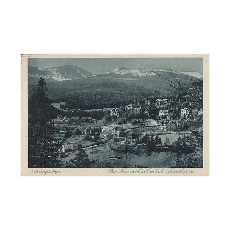 Riesengebirge. Ober Krummhübel mit der Schneekoppe
