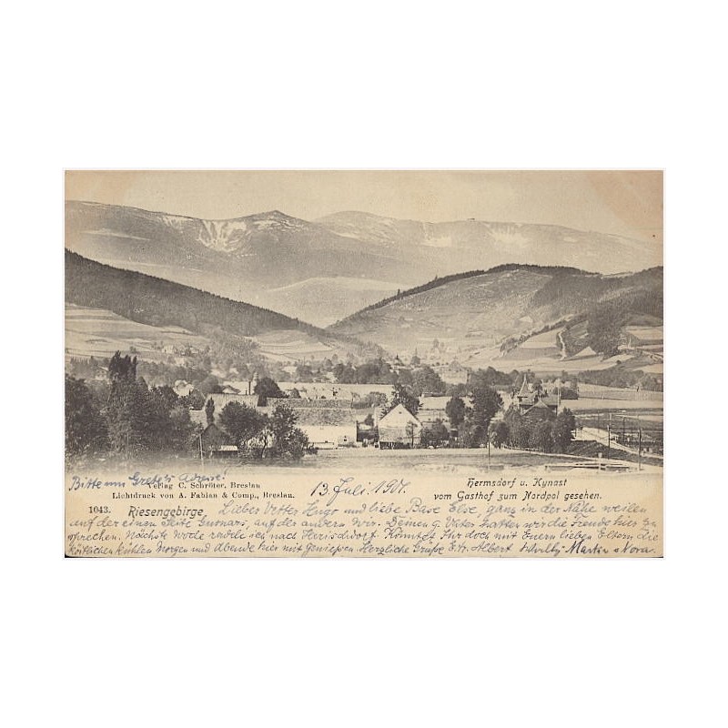 Riesengebirge. Hermsdorf u. Kynast vom Gasthof zum Nordpol gesehen
