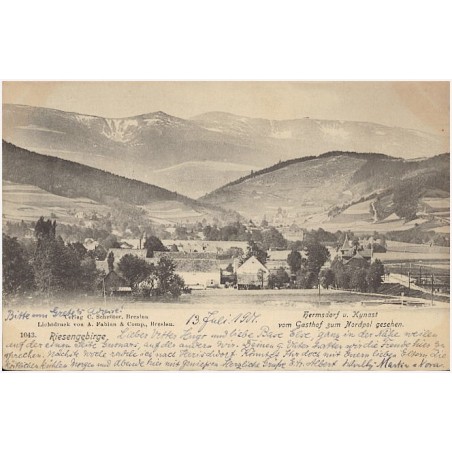Riesengebirge. Hermsdorf u. Kynast vom Gasthof zum Nordpol gesehen