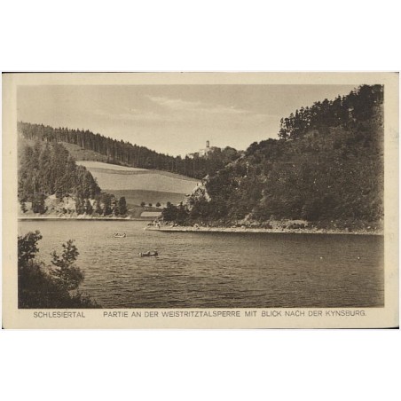 Schlesiertal. Partie an der Weistritzalsperre mit Blick nach der Kynsburg