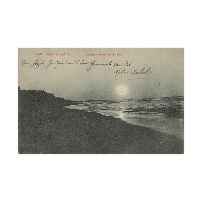 Stolpmünde-Freichow. Sonnenuntergang am Strande