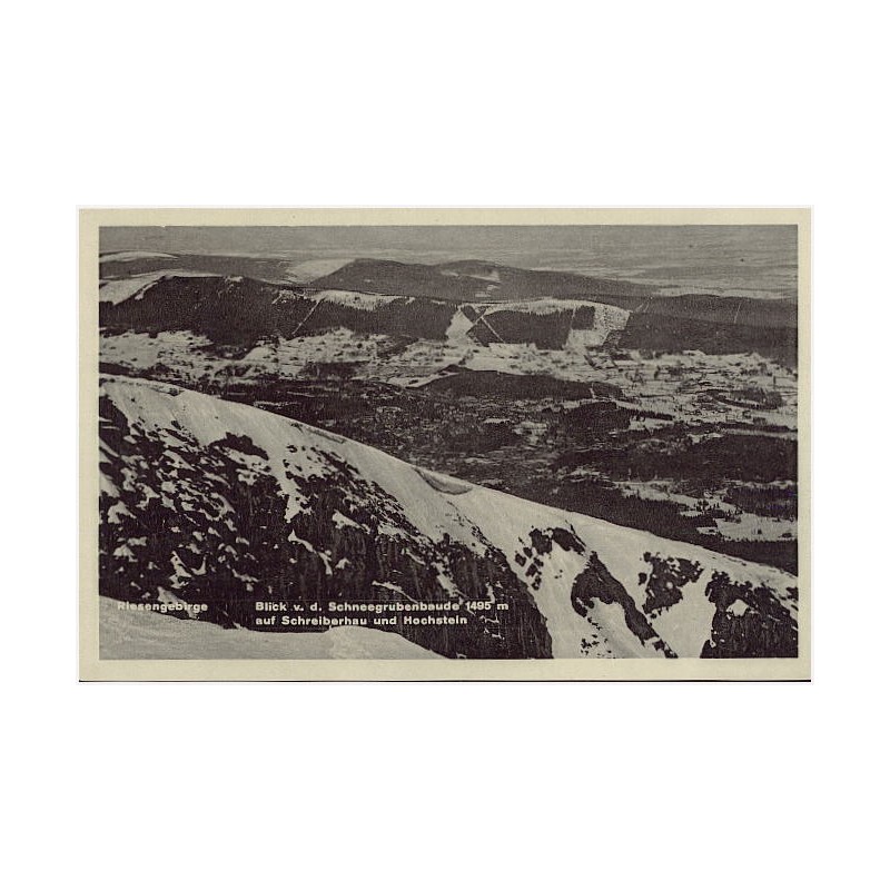 Riesengebirge. Blick v. d. Schneegrubenbaude 1495 m auf Schreiberhau und Hochstein