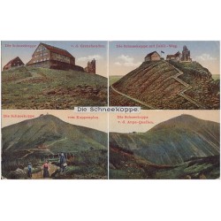 Die Schneekoppe. Die Schneekoppe v. d. Grenzbauden. Die Schneekoppe m. Jubil.-Weg. Die Schneekoppe vom Koppenplan. Die Schneekop