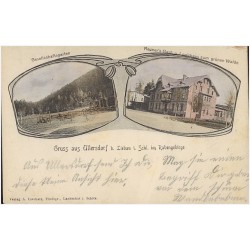 Gruss aus Ullersdorf b. Liebau i. Schl. im Rabengebirge. Gesellschaftsgarten. Reuner's Gast- u. Logirhaus zum grünen Walde