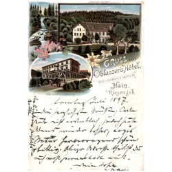Hain, i/Riesengeb. Gruss aus Oblasser's Hotel, Bes: Johannes Rother. Hainfall. (Seehöhe 458 Mtr.) Oblasser's Logirhaus.