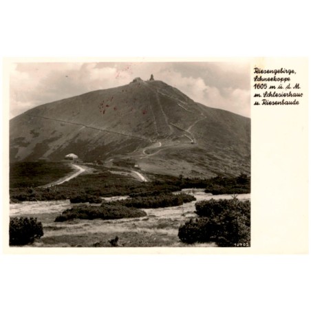 Riesengebirge, Schneekoppe 1605 m ü. d. M. m. Schlesierhaus u. Riesenbaude. 10702