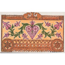Ornament z "parzenicą" (sercem) i "lelujami" oraz motywy z "łyżników" rzeźbionych
