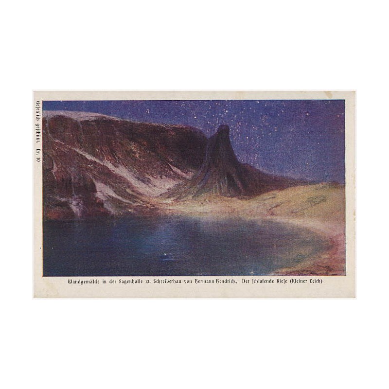 Wandgemälde in der Sagenhalle zu Schreiberhau von Hermann Hendrich. Der schlafende Riese (Kleiner Teich)