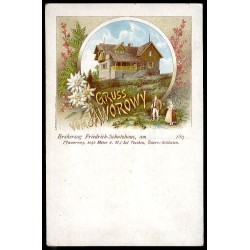 Gruss vom Jaworowy. Erzherzog Friedrich-Schutzhaus, am ... 189. (Jaworowy, 1032 Meter ü. M.) bei Teschen, Österr.-Schlesien.