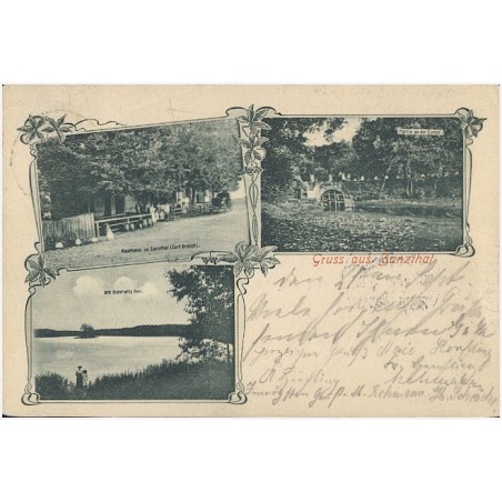 Gruss aus Zanzthal. Gasthaus zu Zanzthal (Curt Brandt). Am Osterwitz See. Partie an der Zanze