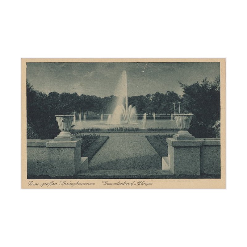 Zum großen Springbrunnen. Gesamtentwurf Allinger. Gugali. Deutsche Gartenbau- und Schlesische Gewerbe-Ausstellung Liegnitz 1927.