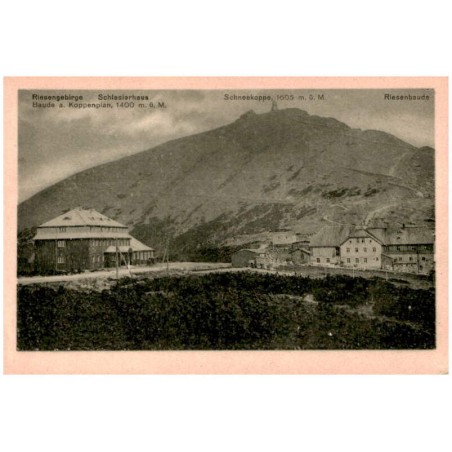 Riesengebirge: Schlesierhaus Baude a. Koppenplan, 1400 m ü. M. Schneekoppe, 1605 m ü. M. Riesenbaude