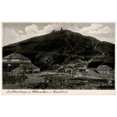 Die Schneekoppe m. Schlesierhaus u. Riesenbaude. Silesia 5135 / Rewers: Riesengebirge. Schlesierhaus und Riesengebirge. Schneeko