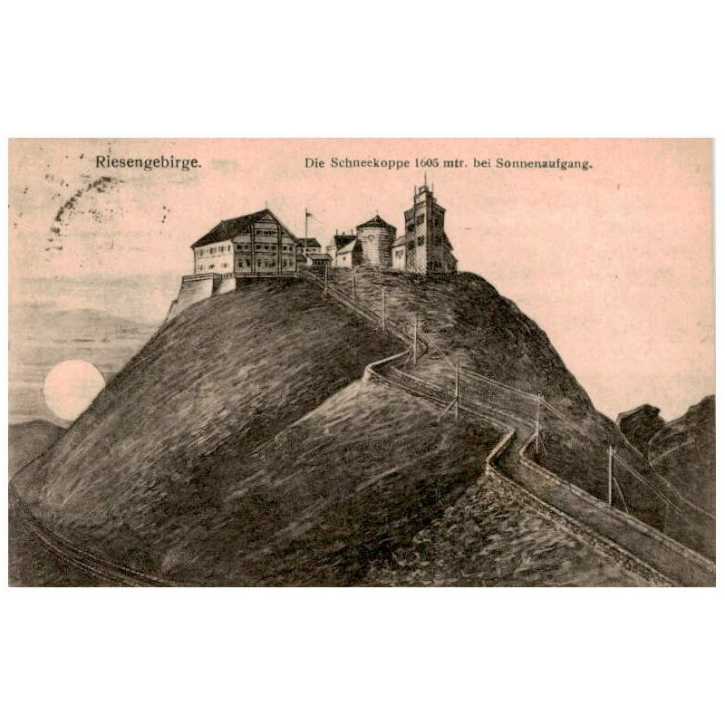 Riesengebirge. Die Schneekoppe 1605 mtr. bei Sonnenaufgang.