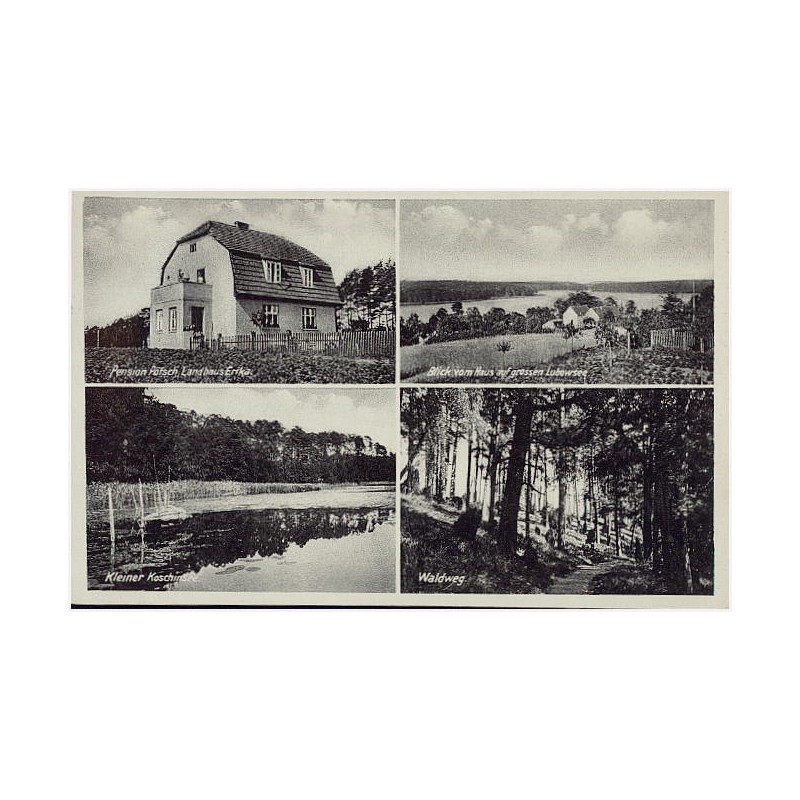 Pension Pötsch Landhaus Erika. Kleiner Koschinsee. Blick vom Haus auf grossen Lubowsee. Waldweg