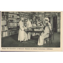Klasztor OO. Kamedułów na Bielanach. Zakonnicy na czytaniu duchowym w bibliotece