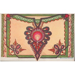 Ozdoby wyszywane: "parzenica" granatowa ze spodni oraz naszycia zielone i narożniki z "cuchy" czyli guni góralskiej