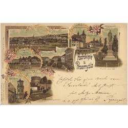 Pozdrowienie z Przemyśla. Wybrzeże Franciszka Józefa (Nowa droga). Kościół pojezuicki. Rynek. Pomnik Jana IIIgo. Wieża zegarowa.