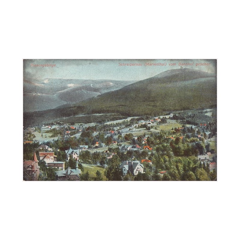 Riesengebirge. Schreiberhau (Mariental) vom Bahnhof gesehen