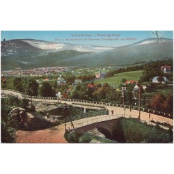Schreiberhau i. Riesengebirge. Blick v. Weißbachstein auf Mariental, Schneegruben und Reifträger