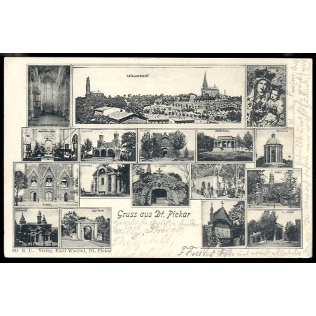 Gruss aus Dt. Piekar. Kreuzkirche. Totalansicht. Gnadenbild. Marienkirche. Kaiphas. Pilatus. Abendmahl. Veronika. Portal. Westth