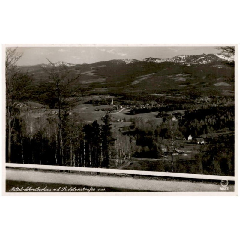Mittel-Schreiberhau v. d. Sudetenstraße aus. Silesia 5652 / Rewers: Riesengebirge. Blick von der Sudetestraße auf Mittel-Schreib
