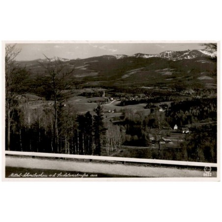 Mittel-Schreiberhau v. d. Sudetenstraße aus. Silesia 5652 / Rewers: Riesengebirge. Blick von der Sudetestraße auf Mittel-Schreib
