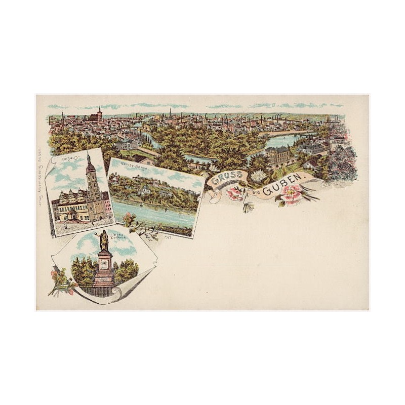 Gruss aus Guben. Rathaus. Neisse-Berge. Sieges Denkmal. 1571