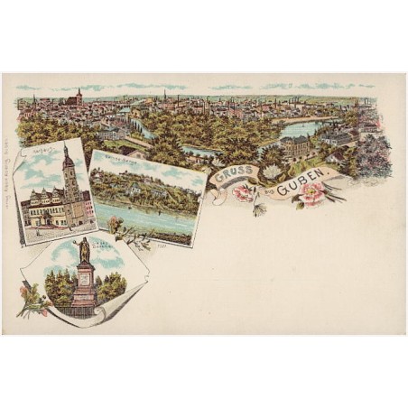 Gruss aus Guben. Rathaus. Neisse-Berge. Sieges Denkmal. 1571