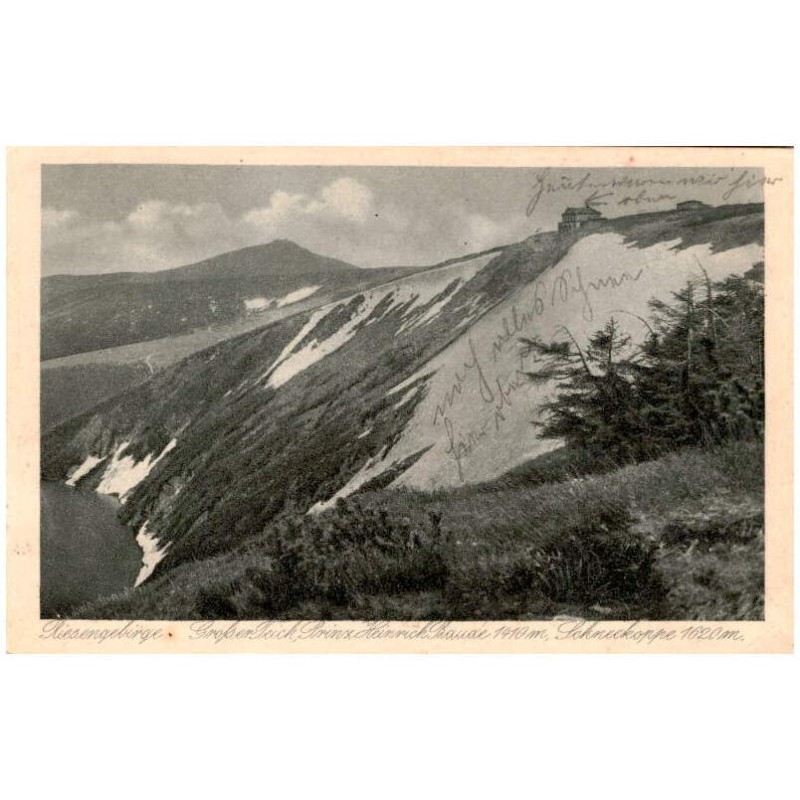 Riesengebirge. Großer Teich, Prinz-Heinrich Baude 1410 m, Schneekoppe 1620 m.