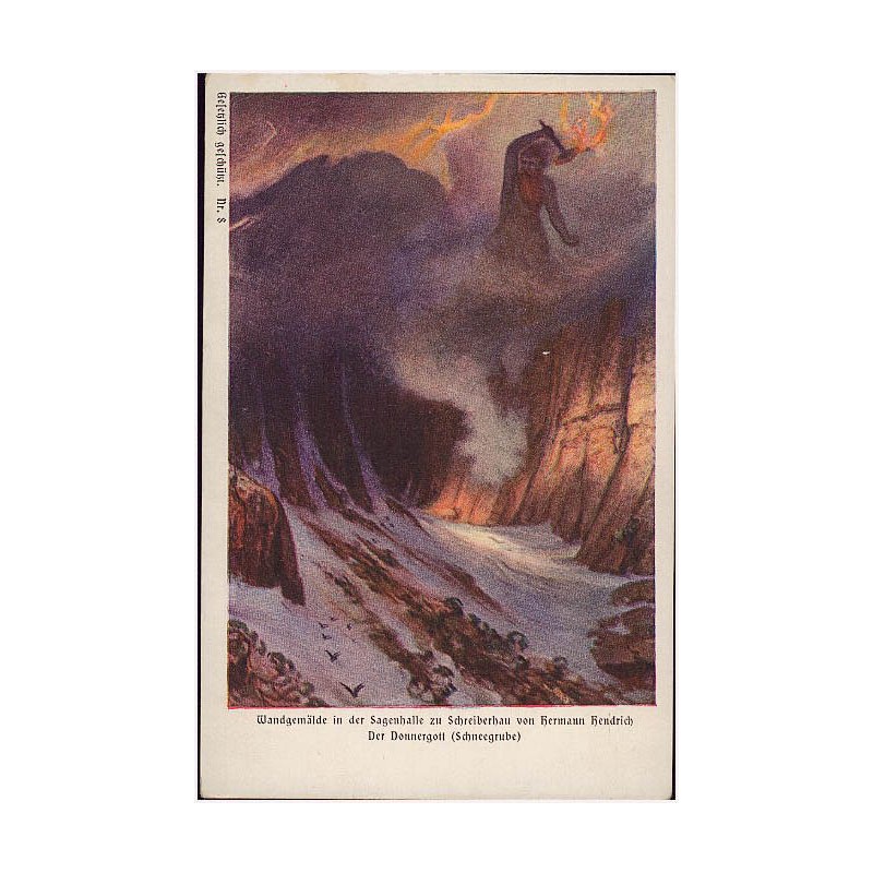 Wandgemälde in der Sagenhalle zu Schreiberhau von Hermann Hendrich. Der Donnergott (Schneegrube)
