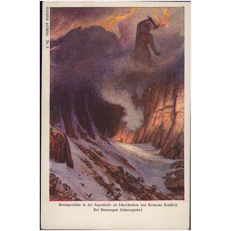 Wandgemälde in der Sagenhalle zu Schreiberhau von Hermann Hendrich. Der Donnergott (Schneegrube)