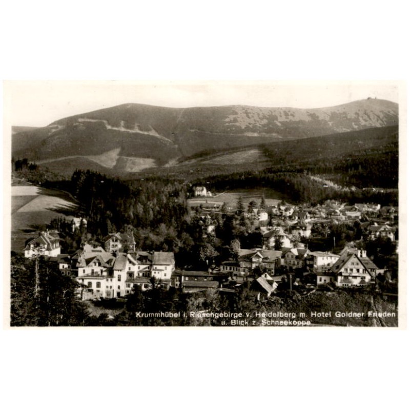 Krummhübel i. Riesengebirge v. Heidelberg m. Hotel Golden Frieden u. Blick z. Schneekoppe