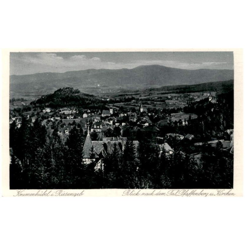Krummhübel i. Riesengeb. Blick nach dem Tal, Pfaffenberg u. Kirchen