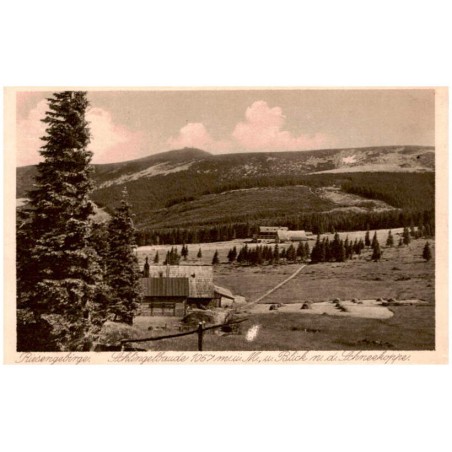 Riesengebirge. Schlingelbaude 1067 m. ü. M., u. Blick n. d. Schneekoppe.