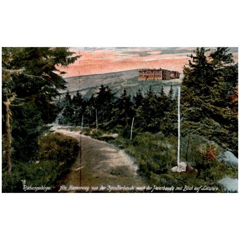 Riesengebirge. Am Kammweg von der Spindlerbaude nach der Peterbaude mit Blick auf Letztere.